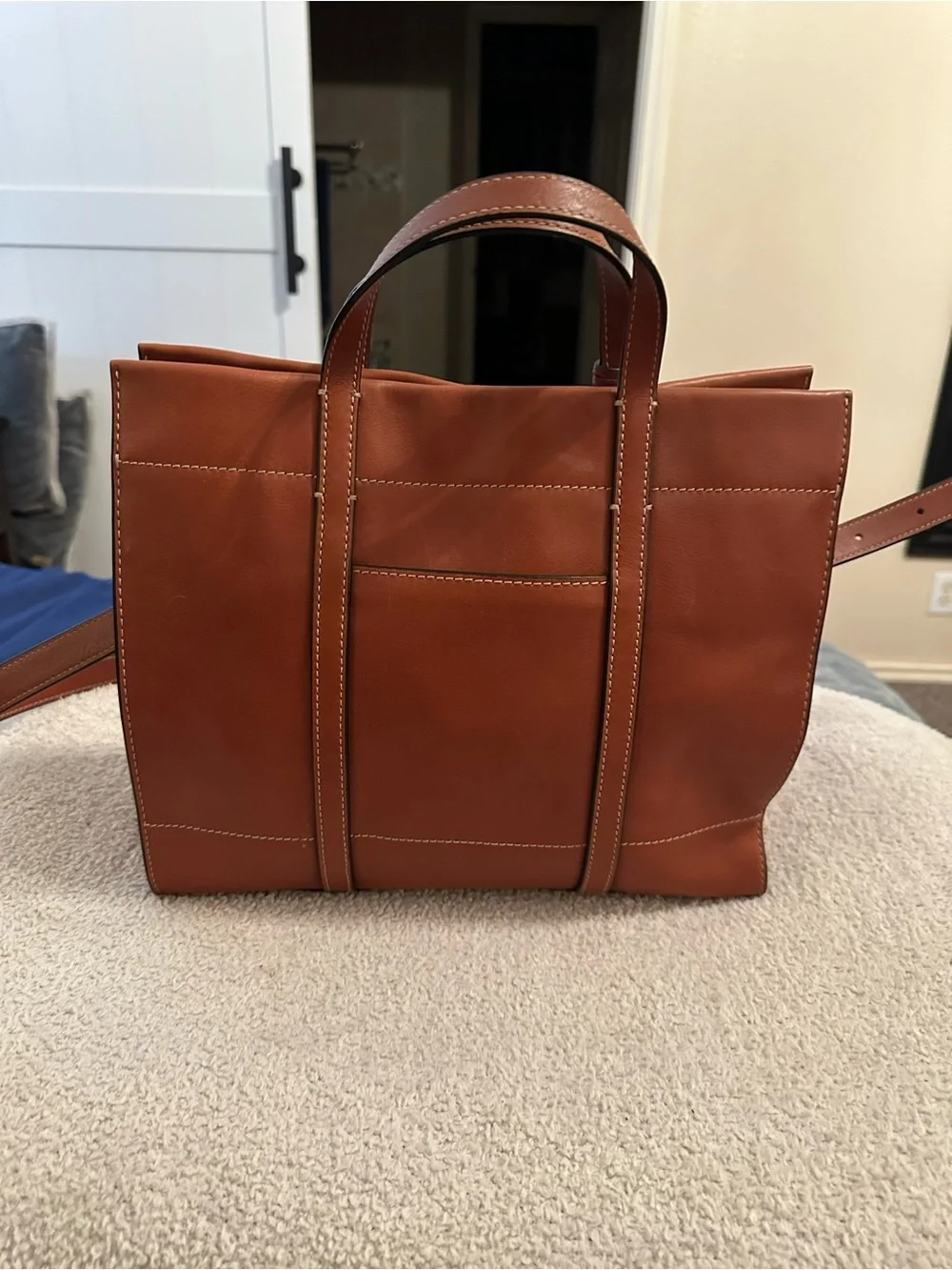Fossil Carmen Leather Shopper Tote Bag Cognac